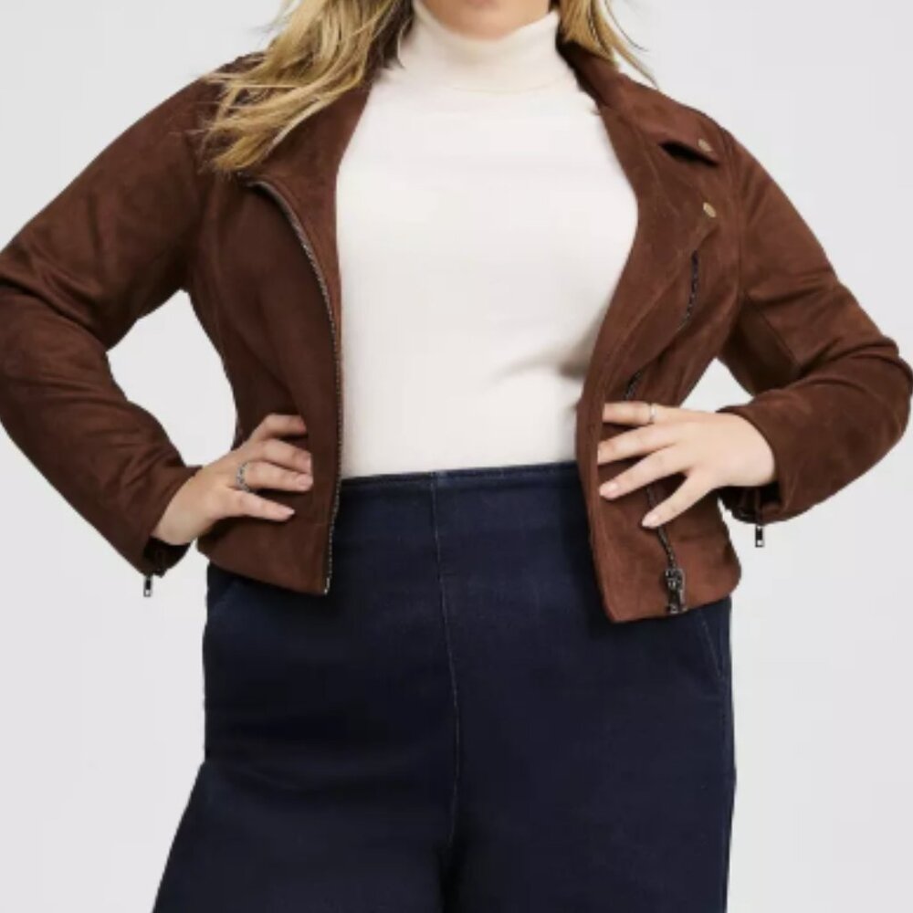 TORRID POTTING SOIL BROWN FAUX SUEDE MOTO JACKET 3 3X XXXL 22 24 - Picture 2 of 5
